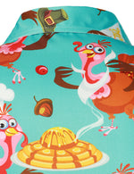 Men's Cute Turkey Harvest Print Thanksgiving Funny Holiday Button Up Blue Long Sleeve Shirt