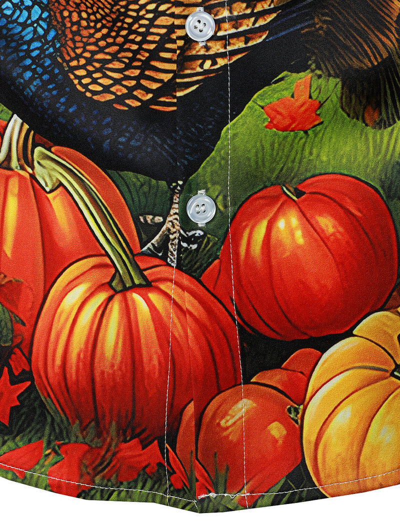 Men's Cute Turkey Thanksgiving Fall Festival Gift Pumpkin Holiday Button Ugly Long Sleeve Shirt