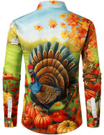Men's Cute Turkey Thanksgiving Fall Festival Gift Pumpkin Holiday Button Ugly Long Sleeve Shirt