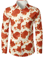 Men's Thanksgiving Turkey Day Fall Festival Gift Funny Holiday Button Long Sleeve Shirt