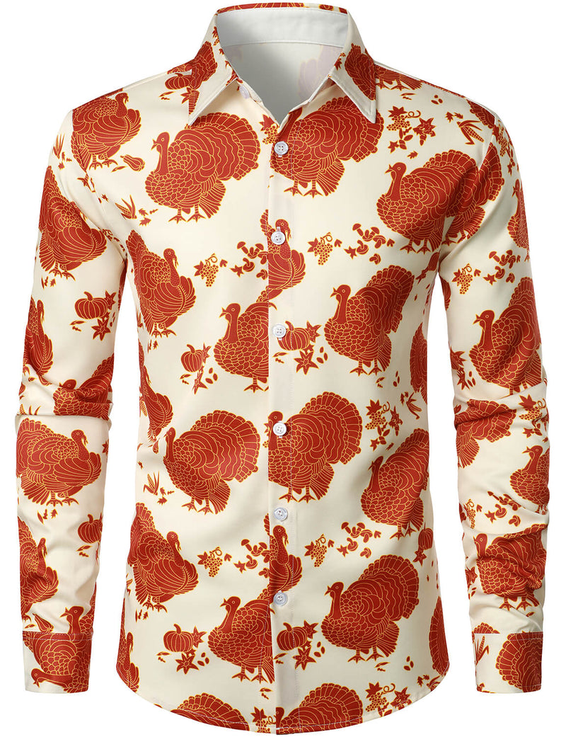 Men's Thanksgiving Turkey Day Fall Festival Gift Funny Holiday Button Long Sleeve Shirt