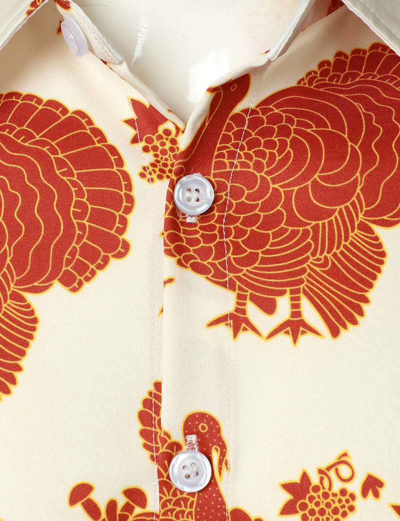 Men's Thanksgiving Turkey Day Fall Festival Gift Funny Holiday Button Long Sleeve Shirt