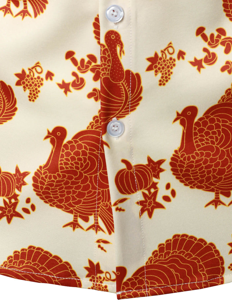 Men's Thanksgiving Turkey Day Fall Festival Gift Funny Holiday Button Long Sleeve Shirt