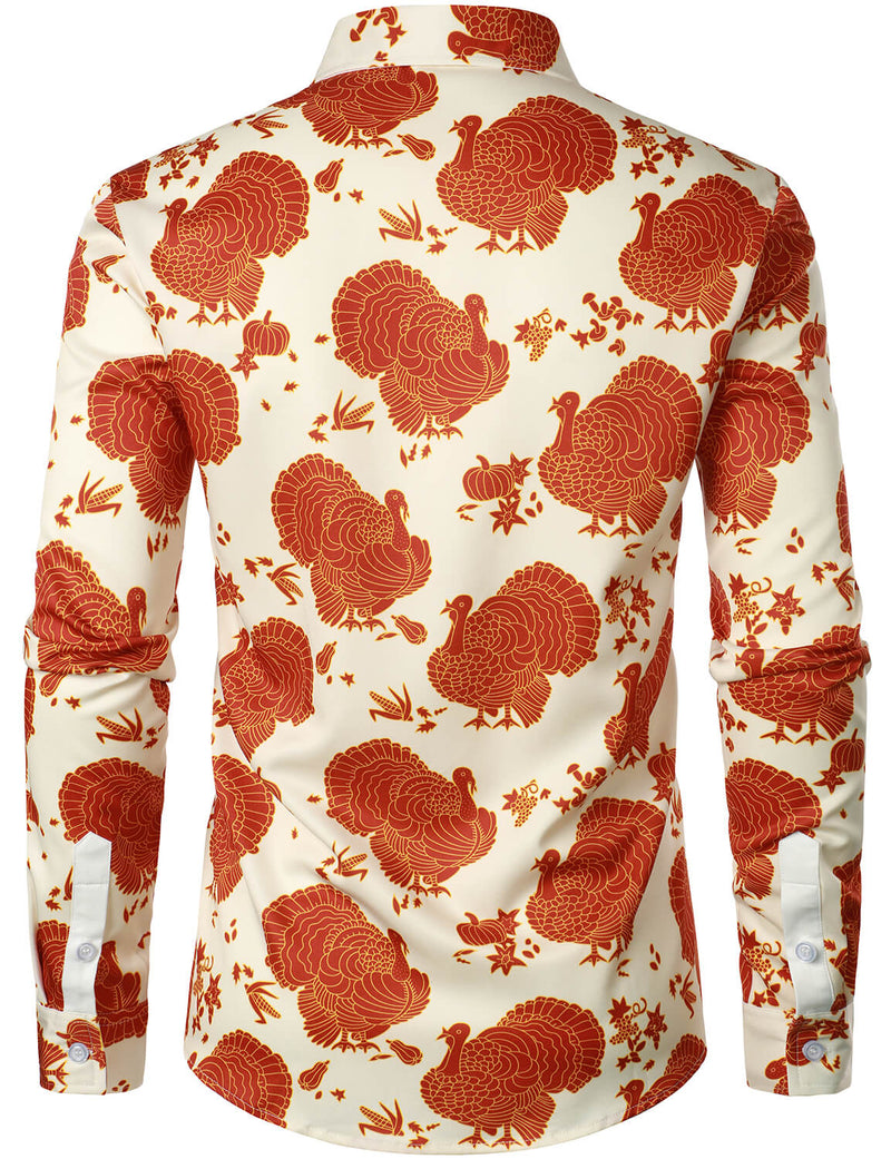 Men's Thanksgiving Turkey Day Fall Festival Gift Funny Holiday Button Long Sleeve Shirt