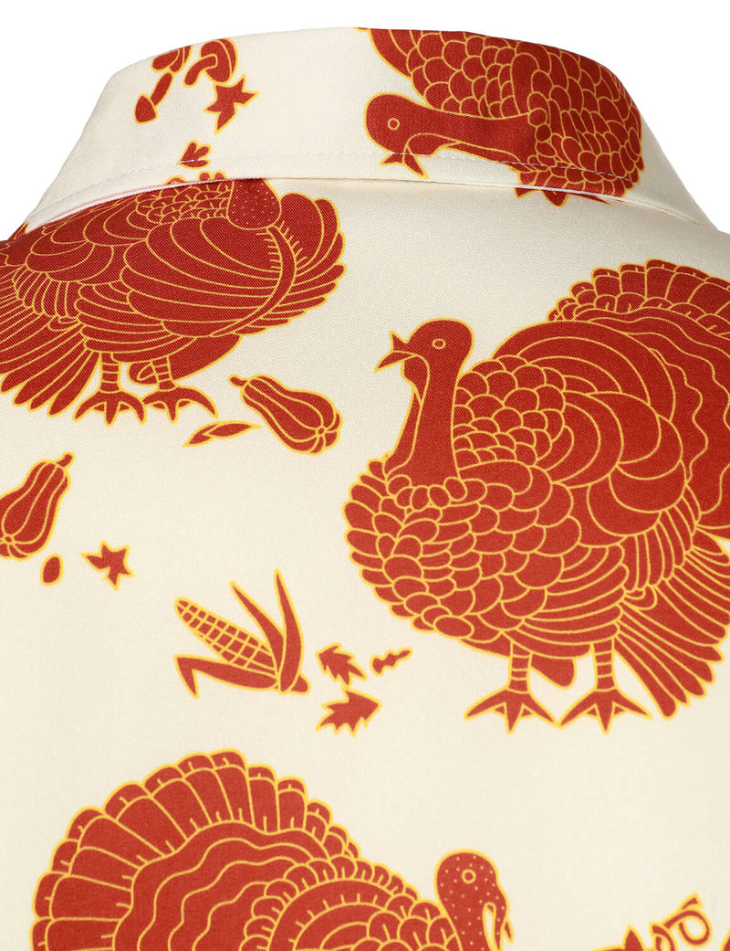Men's Thanksgiving Turkey Day Fall Festival Gift Funny Holiday Button Long Sleeve Shirt