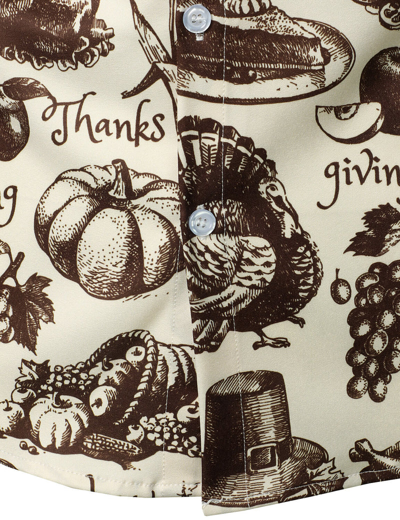 Men's Thanksgiving Fall Festival Gift Funny Turkey Pumpkin Holiday Button Long Sleeve Shirt
