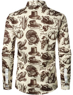 Men's Thanksgiving Fall Festival Gift Funny Turkey Pumpkin Holiday Button Long Sleeve Shirt
