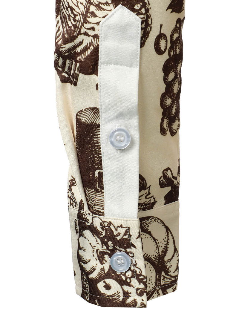 Men's Thanksgiving Fall Festival Gift Funny Turkey Pumpkin Holiday Button Long Sleeve Shirt