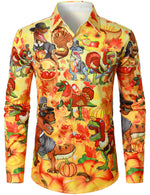 Men's Thanksgiving Holiday Hilarious Dinosaur Funny Turkey Day Button Ugly Long Sleeve Shirt