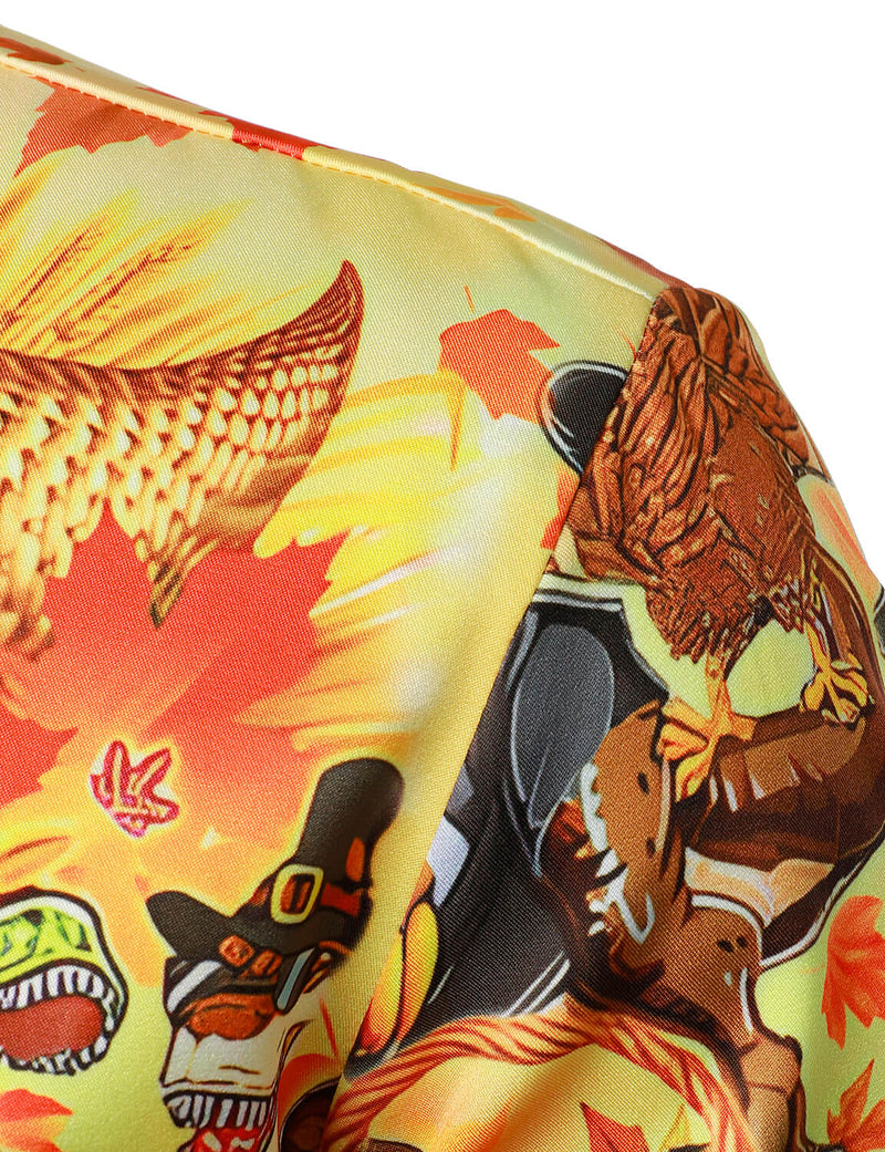 Men's Thanksgiving Holiday Hilarious Dinosaur Funny Turkey Day Button Ugly Long Sleeve Shirt