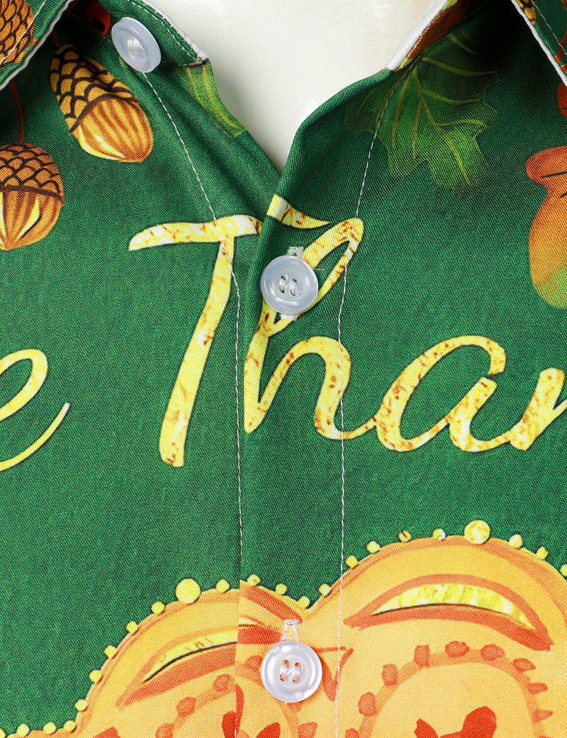 Men's Thanksgiving Festival Turkey Holiday Gift Button Green Long Sleeve Shirt