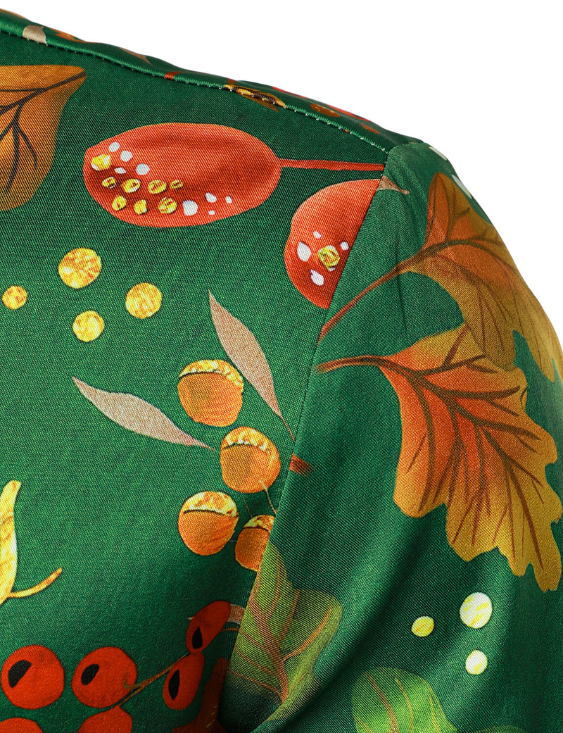 Men's Thanksgiving Festival Turkey Holiday Gift Button Green Long Sleeve Shirt