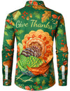 Men's Thanksgiving Festival Turkey Holiday Gift Button Green Long Sleeve Shirt