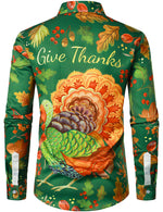 Men's Thanksgiving Festival Turkey Holiday Gift Button Green Long Sleeve Shirt