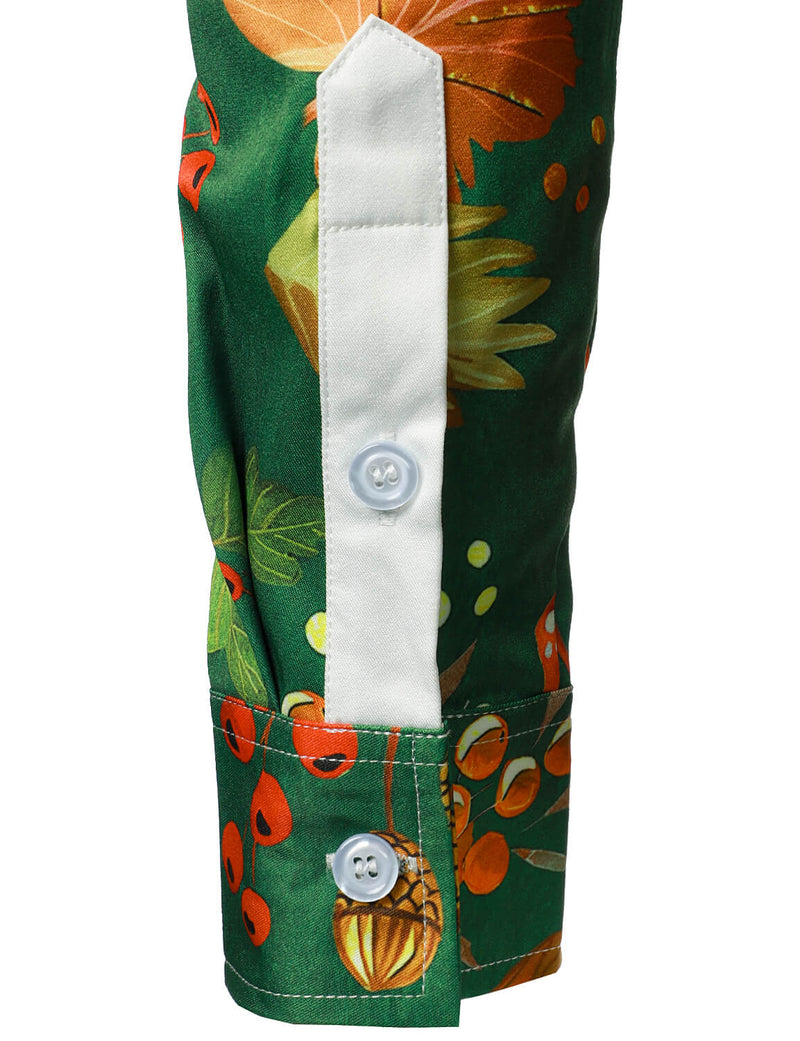 Men's Thanksgiving Festival Turkey Holiday Gift Button Green Long Sleeve Shirt