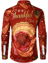 Men's Thanksgiving Festival Turkey Gift Button Burgundy Long Sleeve Shirt