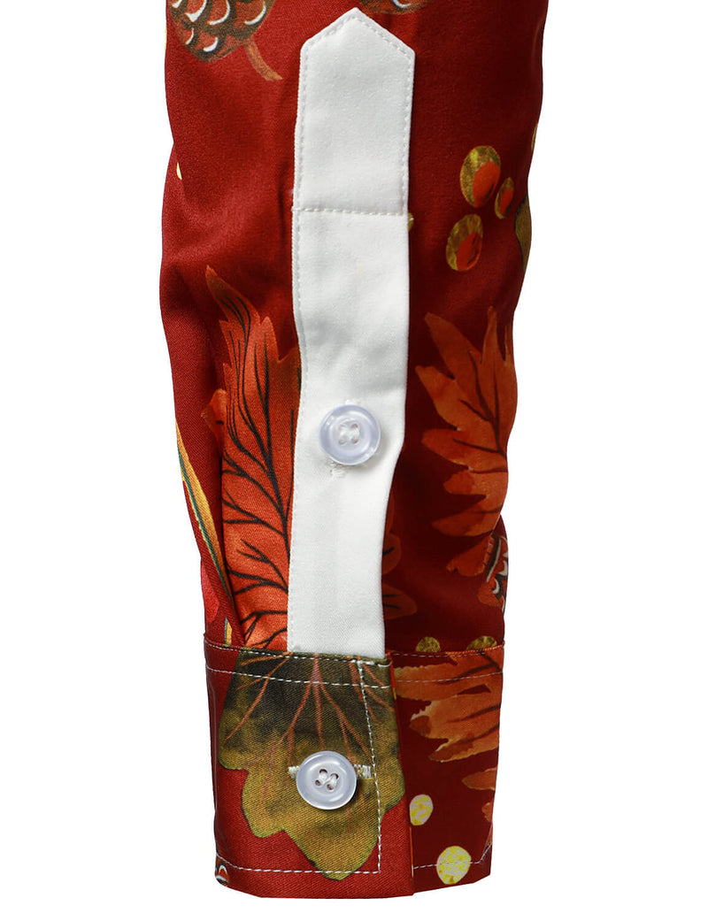 Men's Thanksgiving Festival Turkey Gift Button Burgundy Long Sleeve Shirt