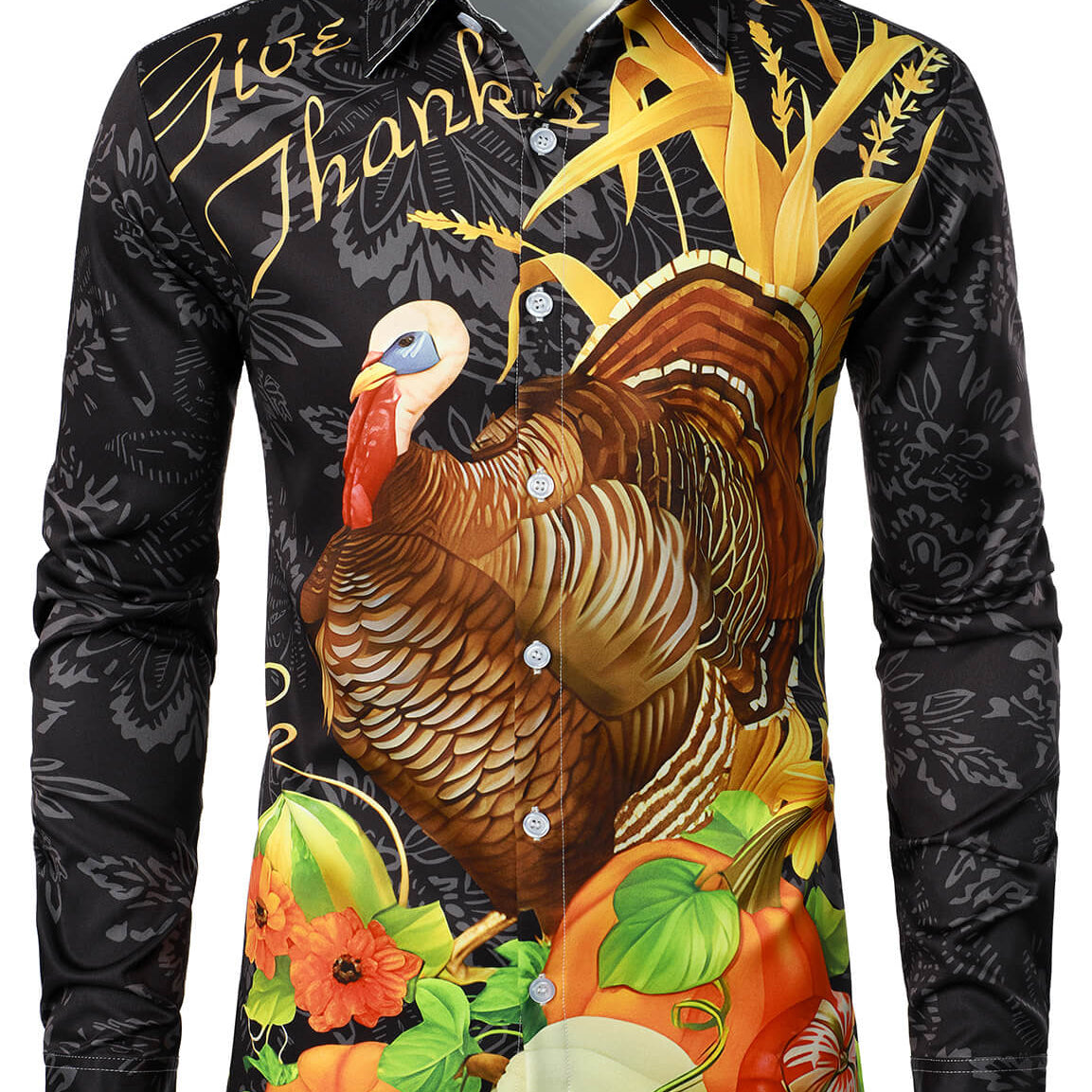 Men's Turkey Thanksgiving Fall Festival Pumpkin Holiday Button Up Long Sleeve Shirt