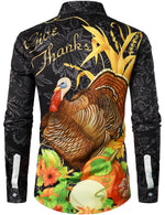 Men's Turkey Thanksgiving Fall Festival Pumpkin Holiday Button Up Long Sleeve Shirt
