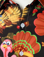 Men's Turkey Harvest Print Thanksgiving Funny Holiday Button Up Long Sleeve Shirt