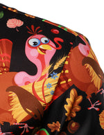 Men's Turkey Harvest Print Thanksgiving Funny Holiday Button Up Long Sleeve Shirt