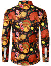 Men's Turkey Harvest Print Thanksgiving Funny Holiday Button Up Long Sleeve Shirt