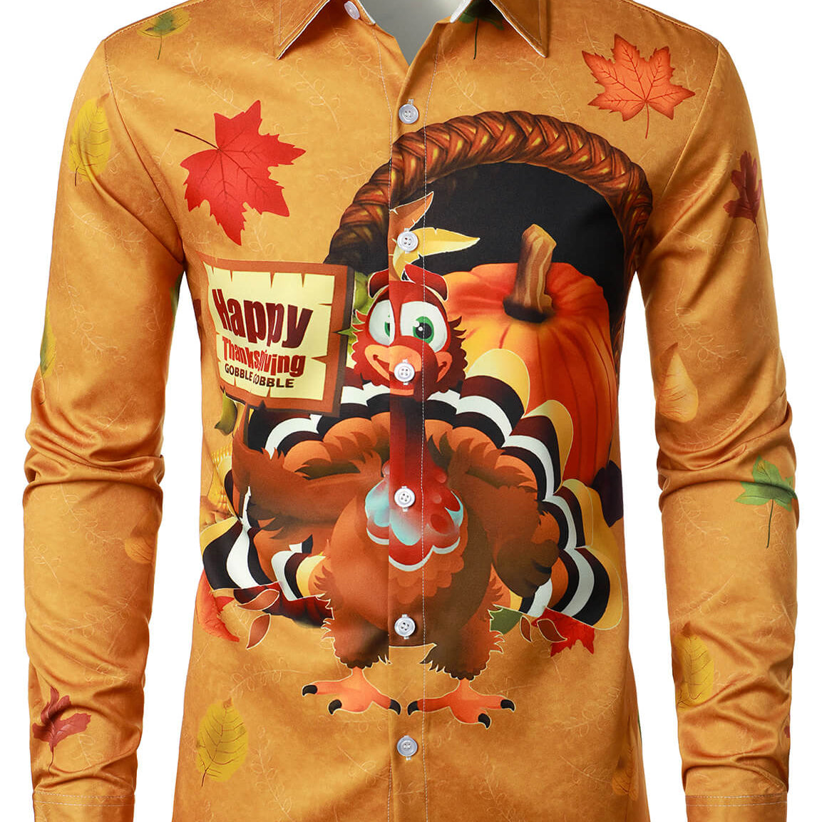 Men's Holiday Happy Thanksgiving Day Funny Turkey Day Button Long Sleeve Shirt