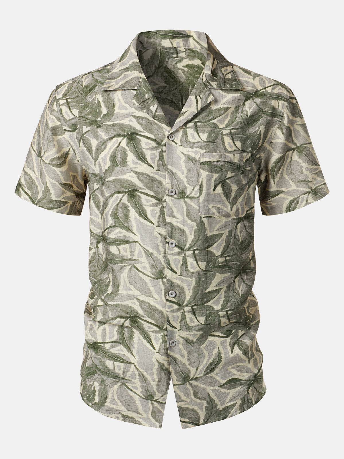 Men's Green Tropical Print Pocket Resort Short Sleeve Shirt