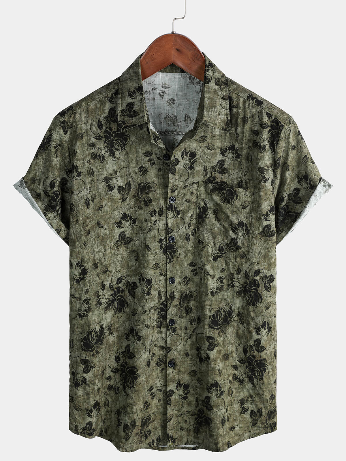 Men's Floral Print Pocket Short Sleeve Resort Shirt