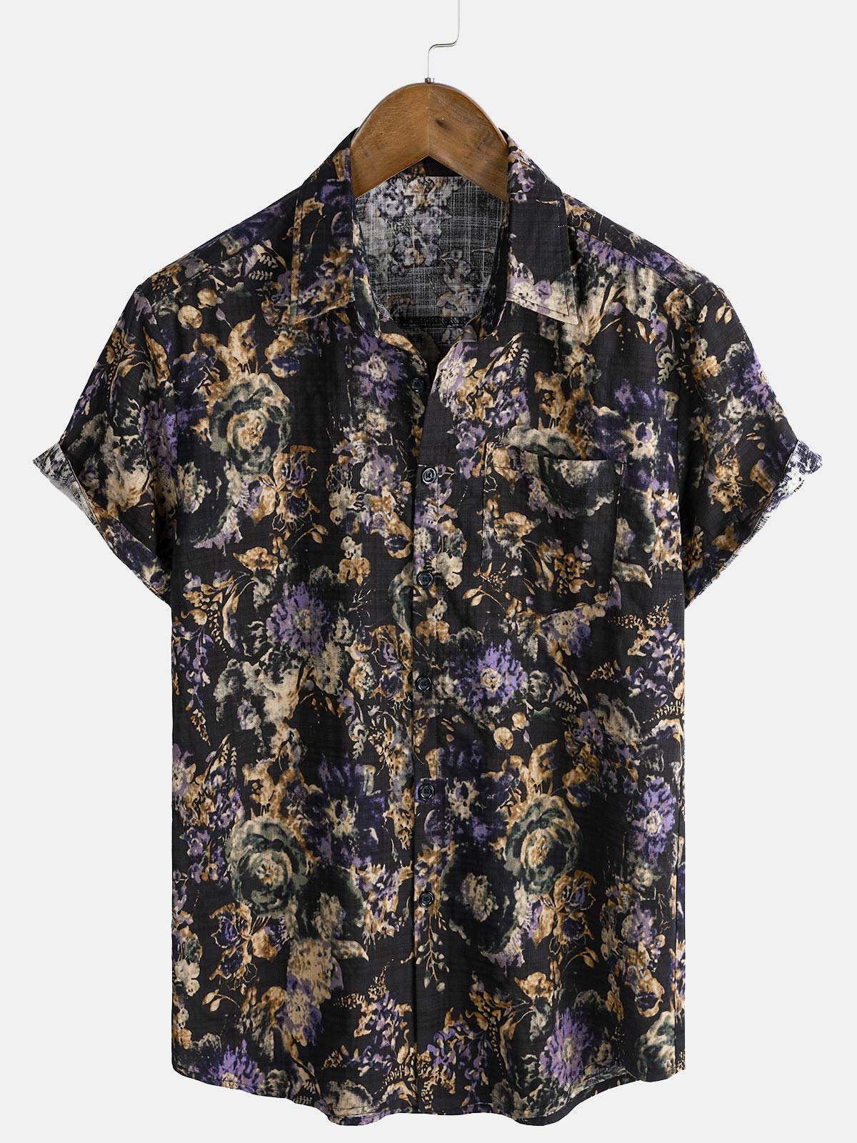 Men's Retro Floral Print Pocket Short Sleeve Hawaiian Shirt