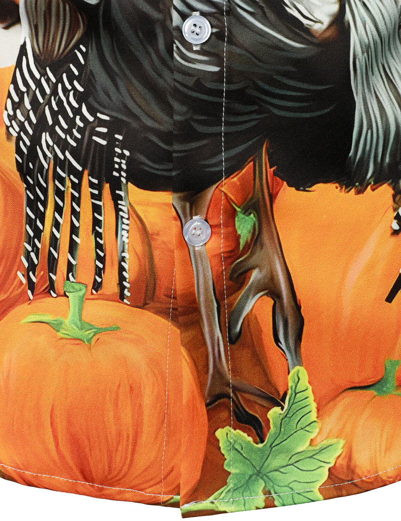 Men's Thanksgiving Pumpkin Turkey Day Button Up Long Sleeve Shirt