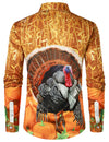 Men's Thanksgiving Pumpkin Turkey Day Button Up Long Sleeve Shirt