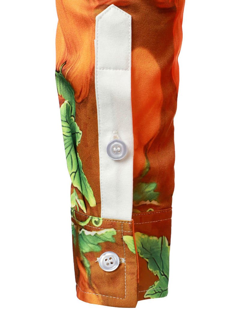 Men's Thanksgiving Pumpkin Turkey Day Button Up Long Sleeve Shirt