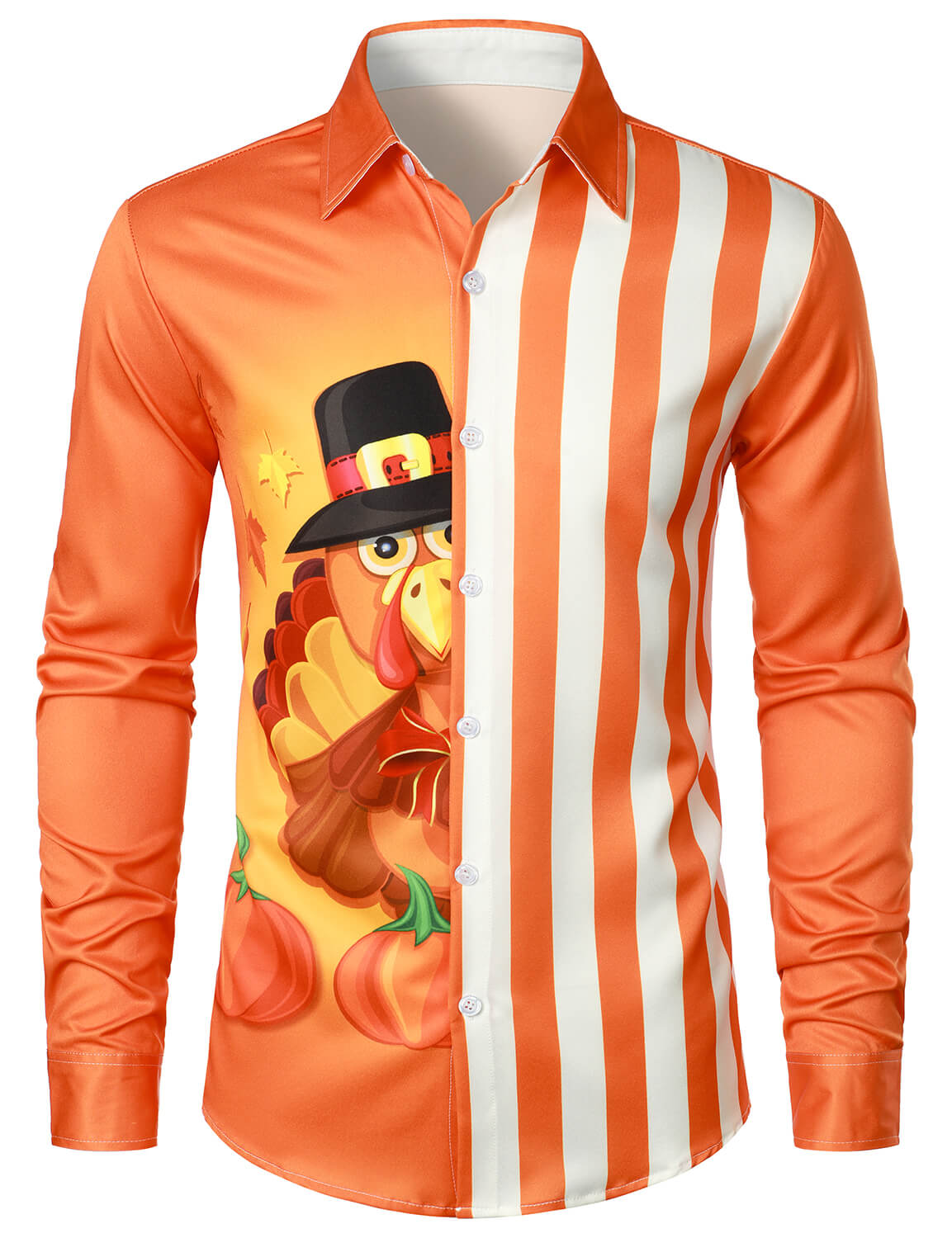 Men's Funny Thanksgiving Turkey Striped Button Up Long Sleeve Shirt