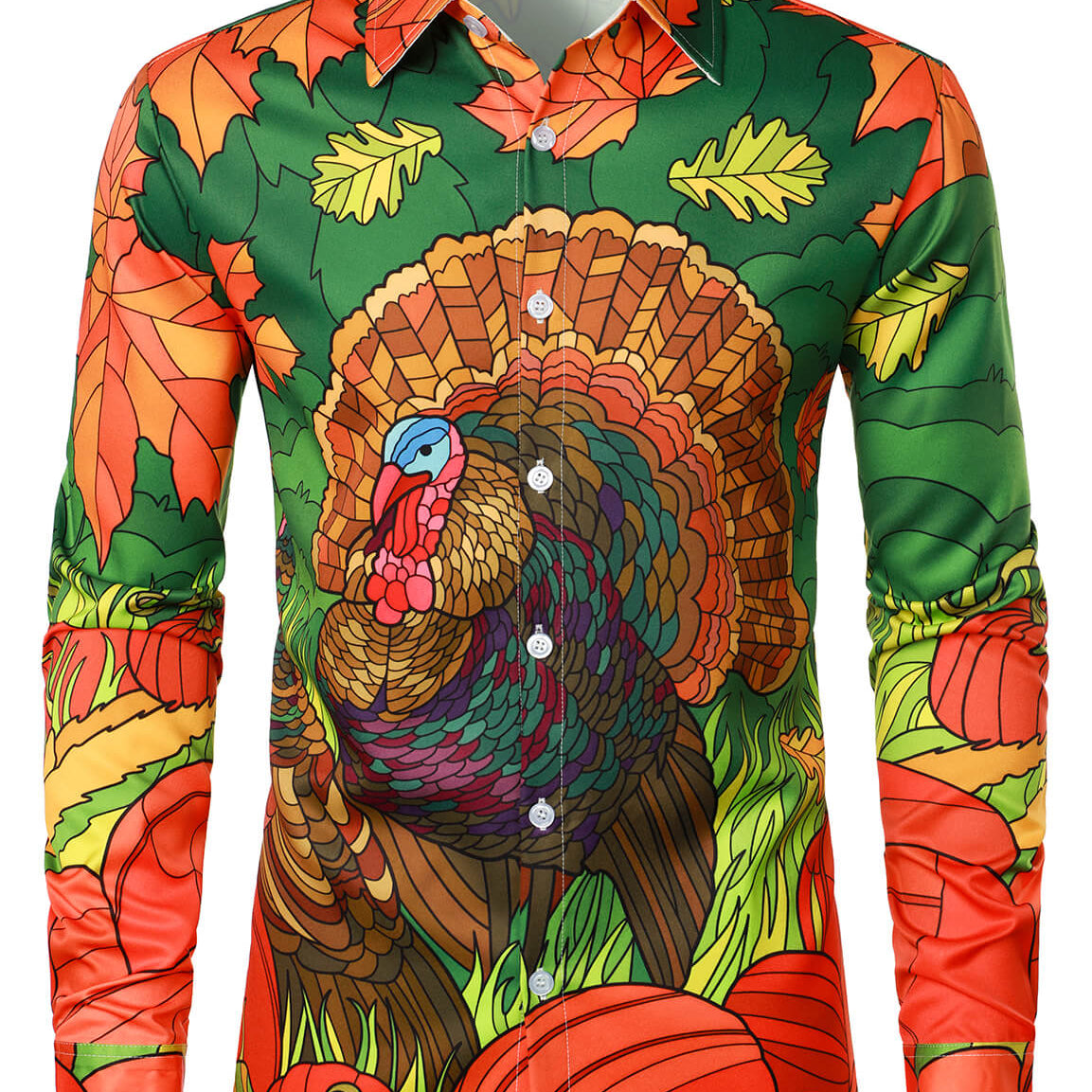 Men's Thanksgiving Day Party Funny Turkey Button Long Sleeve Shirt