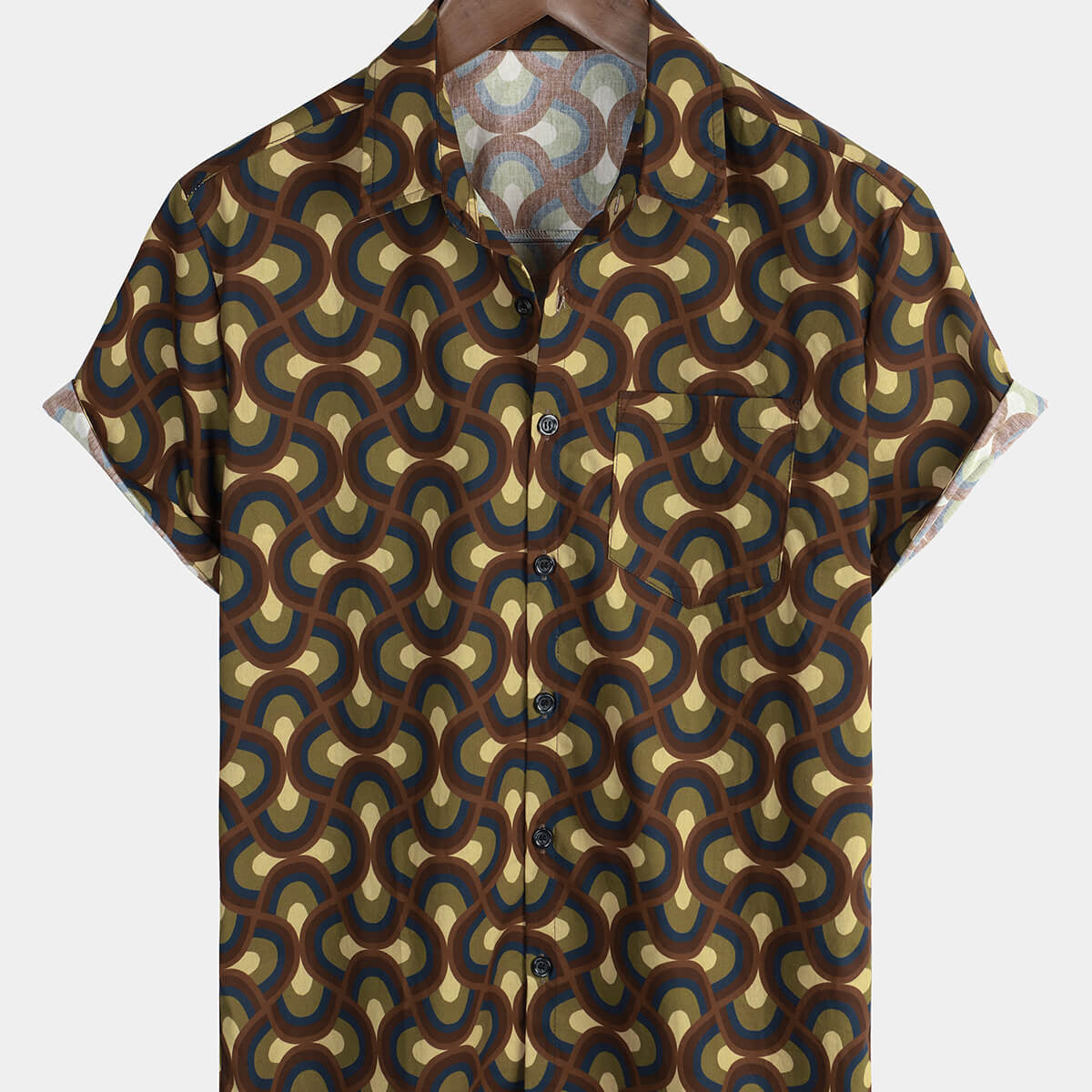 Men's Cotton Holiday Vintage Geometric Circle Cool Beach Short Sleeve Shirt