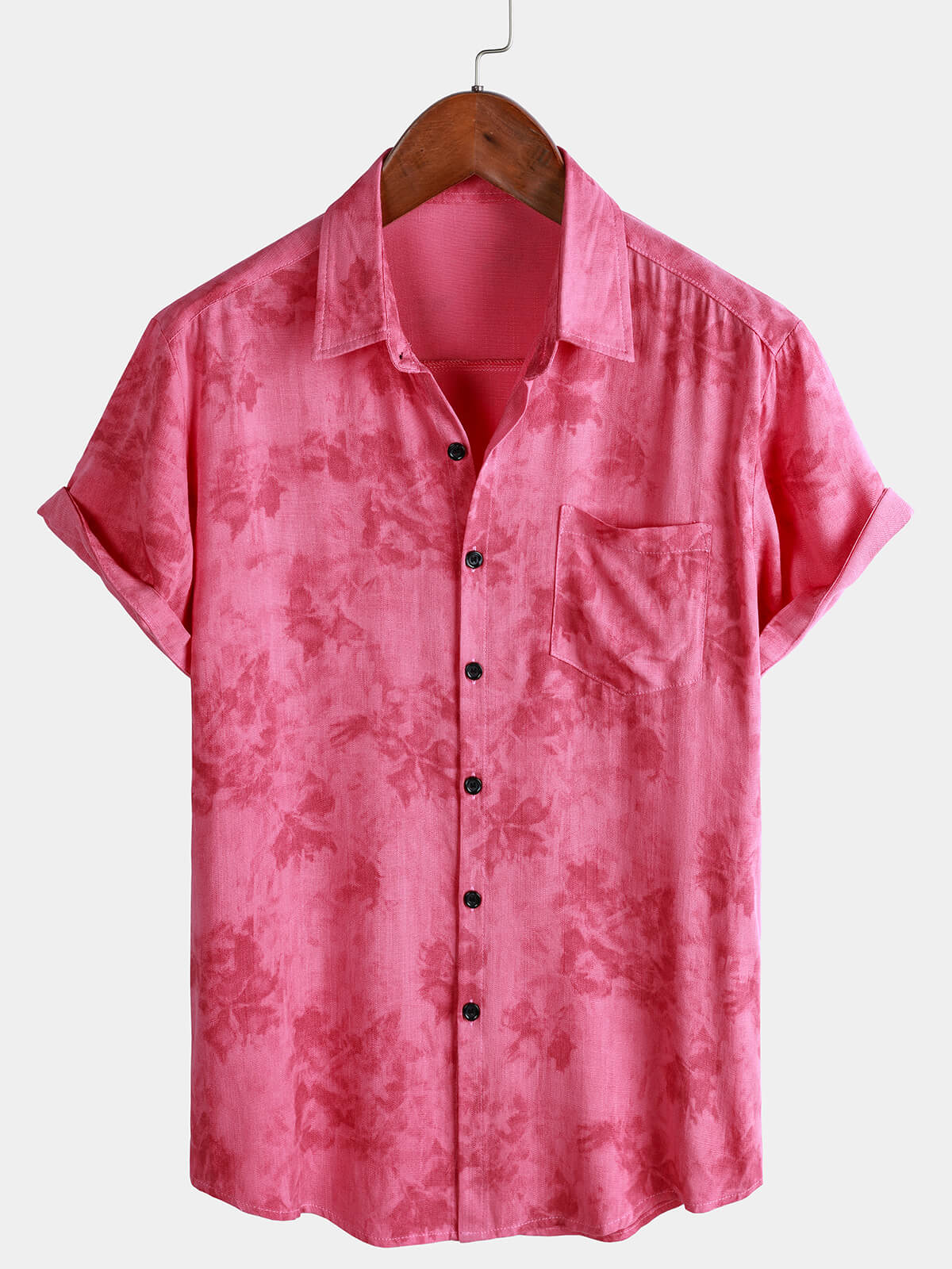 Men's Vintage Floral Pink Breathable Vacation Short Sleeve Shirt