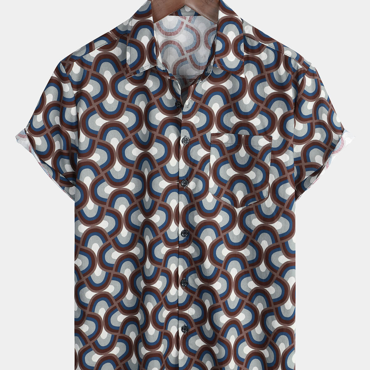 Men's Cotton Vintage Geometric Circle Cool Summer Beach Short Sleeve Shirt