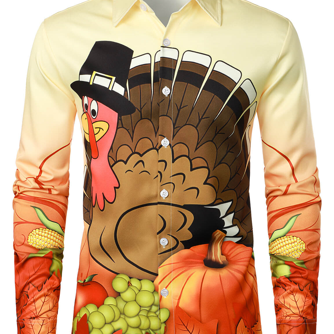 Men's Holiday Thanksgiving Day Cute Cartoon Turkey Button Long Sleeve Shirt