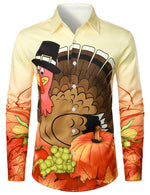 Men's Holiday Thanksgiving Day Cute Cartoon Turkey Button Long Sleeve Shirt