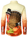 Men's Holiday Thanksgiving Day Cute Cartoon Turkey Button Long Sleeve Shirt