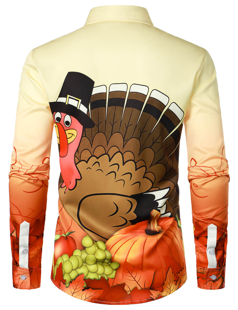 Men's Holiday Thanksgiving Day Cute Cartoon Turkey Button Long Sleeve Shirt