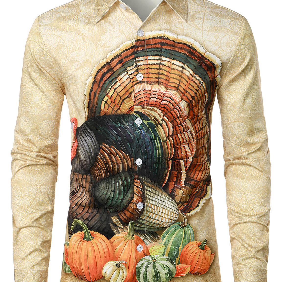 Men's Thanksgiving Cute Turkey Button Funny Fall Long Sleeve Shirt