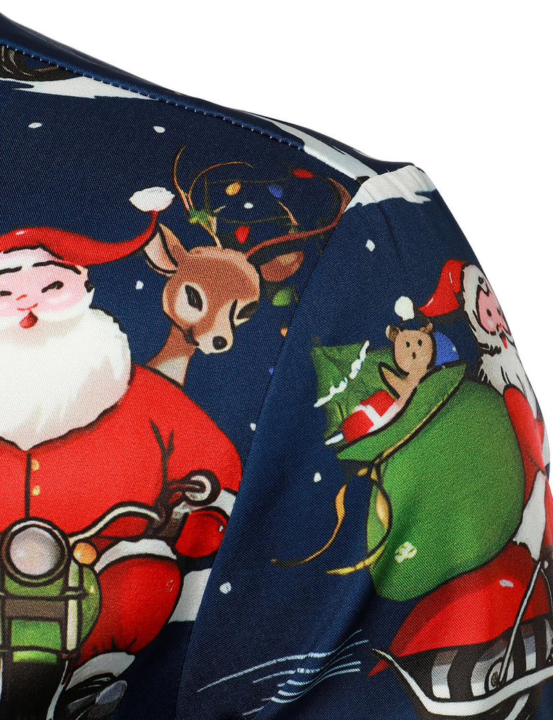 Men's Santa Claus Christmas Gifts Button UP Party Funny Holiday Long Sleeve Shirt