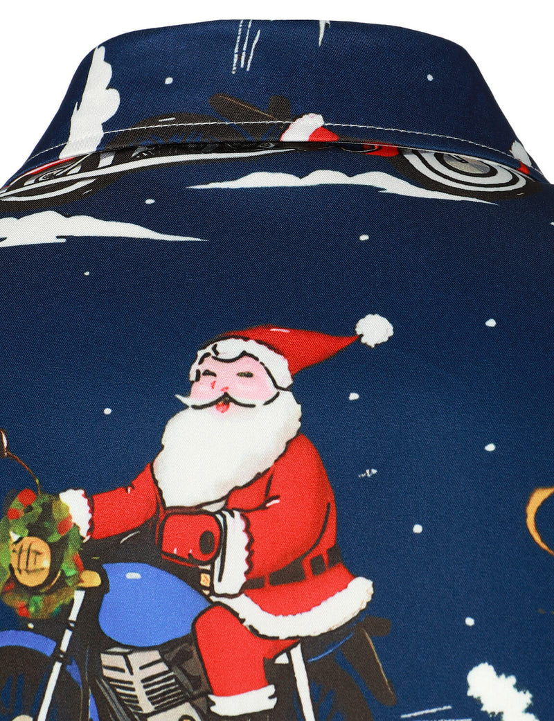 Men's Santa Claus Christmas Gifts Button UP Party Funny Holiday Long Sleeve Shirt