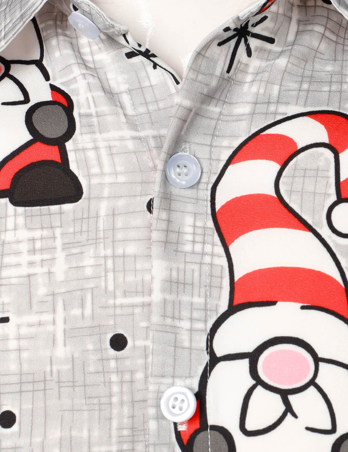 Men's Christmas Holiday Cute Gnome Print Funny Button Up Long Sleeve S