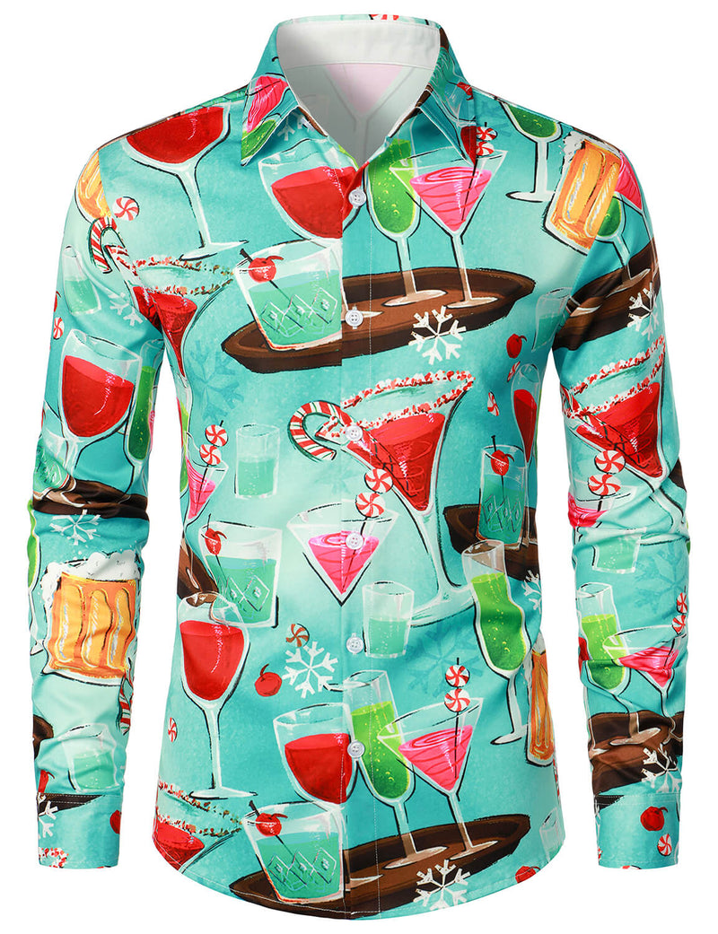 Men's Party Funny Christmas Cocktails New Year Eve Long Sleeve Shirt