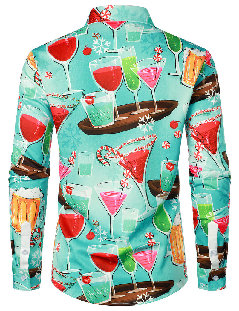 Men's Party Funny Christmas Cocktails New Year Eve Long Sleeve Shirt
