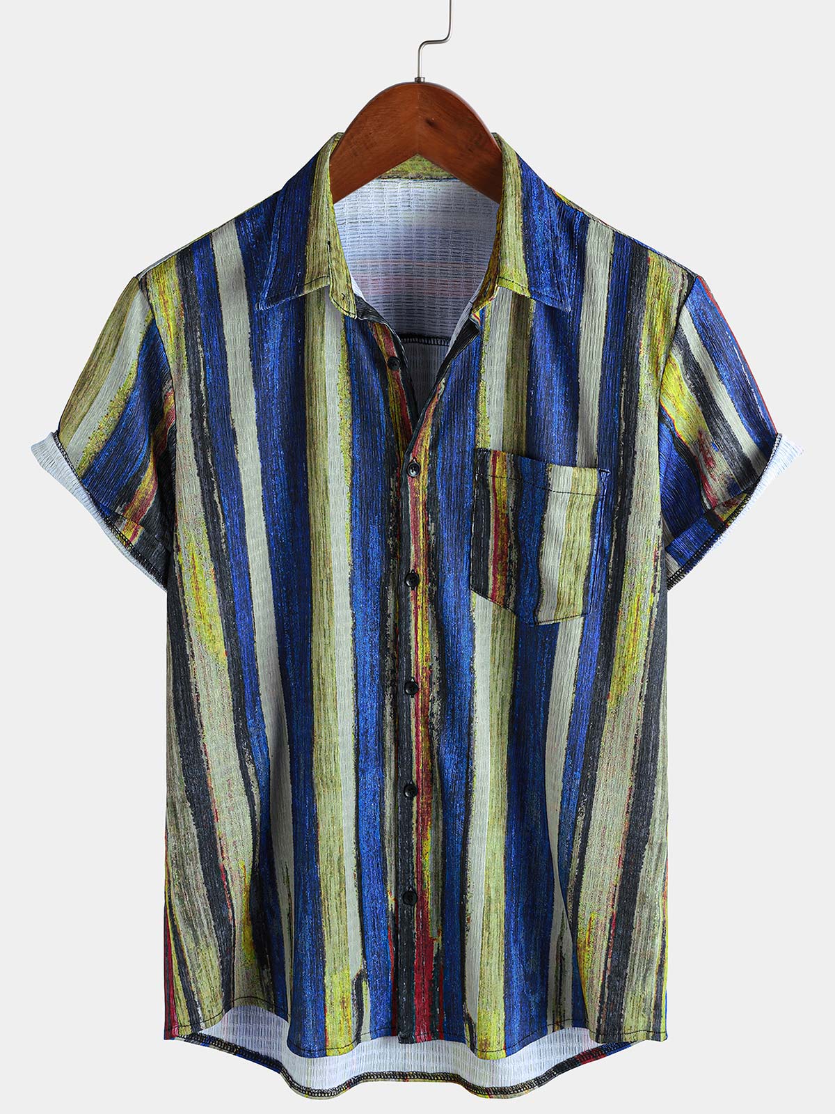 Men's Summer Vintage Yellow Striped Short Sleeve Shirt