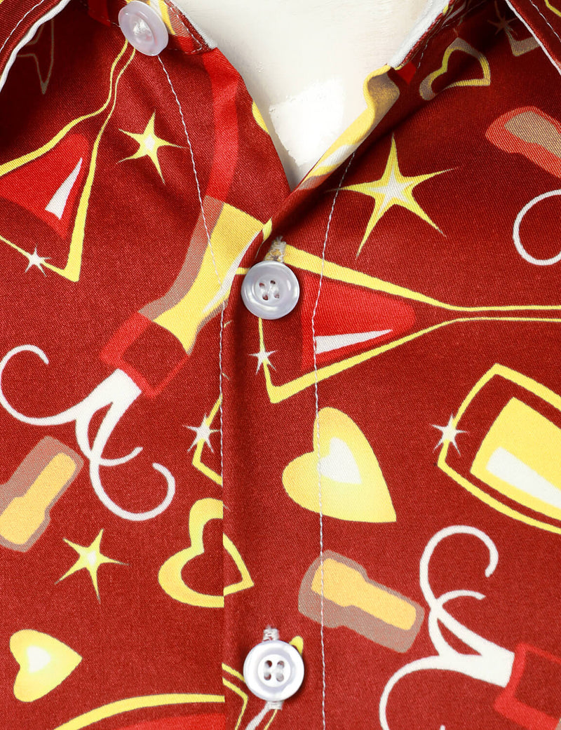 Men's Party Funny Holiday Christmas Champagne Cocktails New Year Eve Red Long Sleeve Shirt